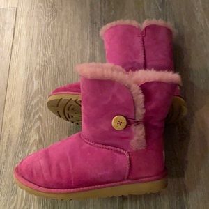 UGG Bailey Button Boots in Fuschia Pink, Gently Worn & Loved, Youth 5/Woman’s 7